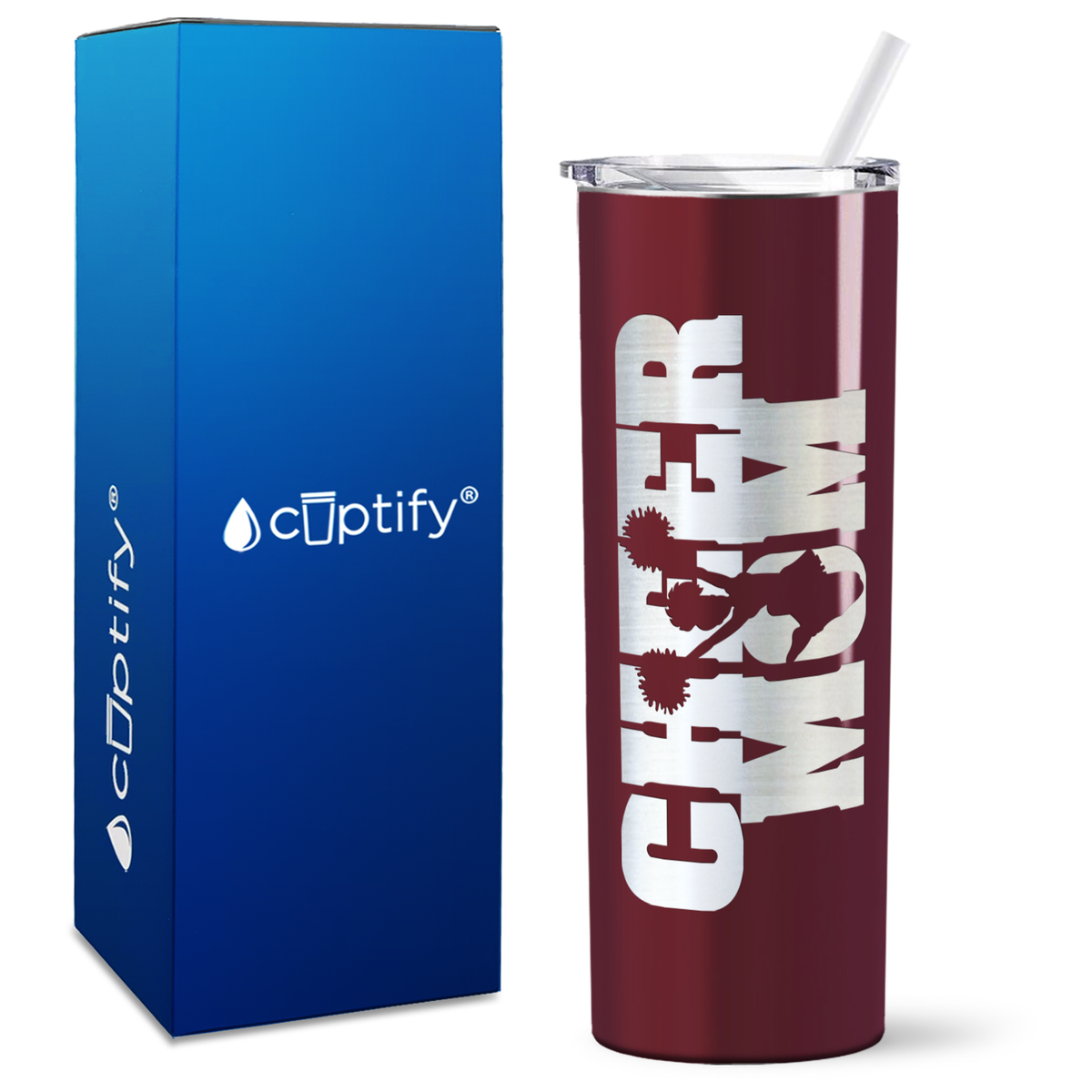 Cheer Mom with Cheerleader Silhouette on 20oz Skinny Tumbler