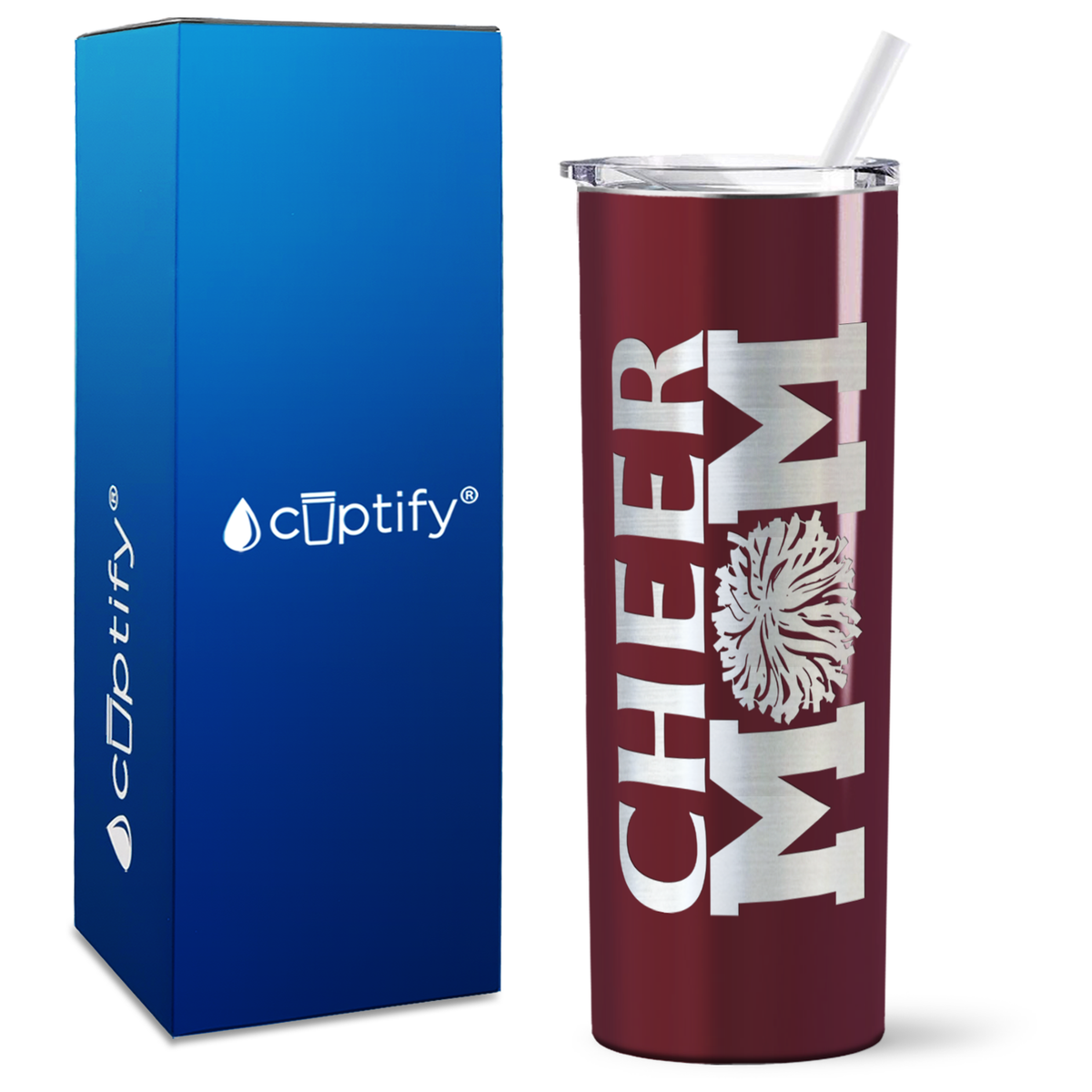 Cheer Mom Pom Pom on 20oz Skinny Tumbler