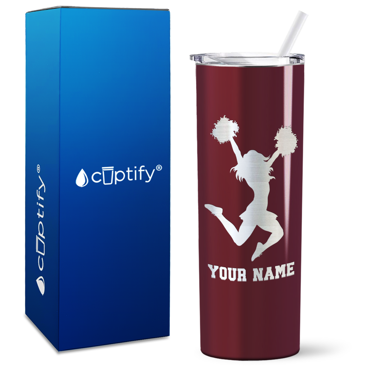 Personalized Cheerleader Silhouette on 20oz Skinny Tumbler