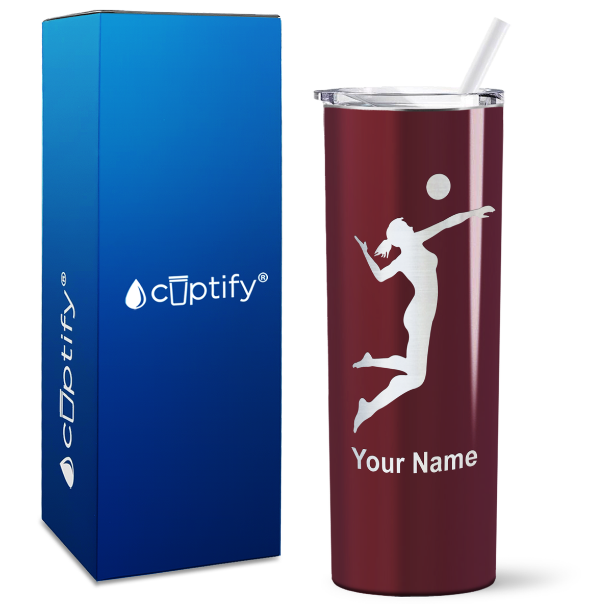 Personalized Volleyball Player Silhouette on 20oz Skinny Tumbler