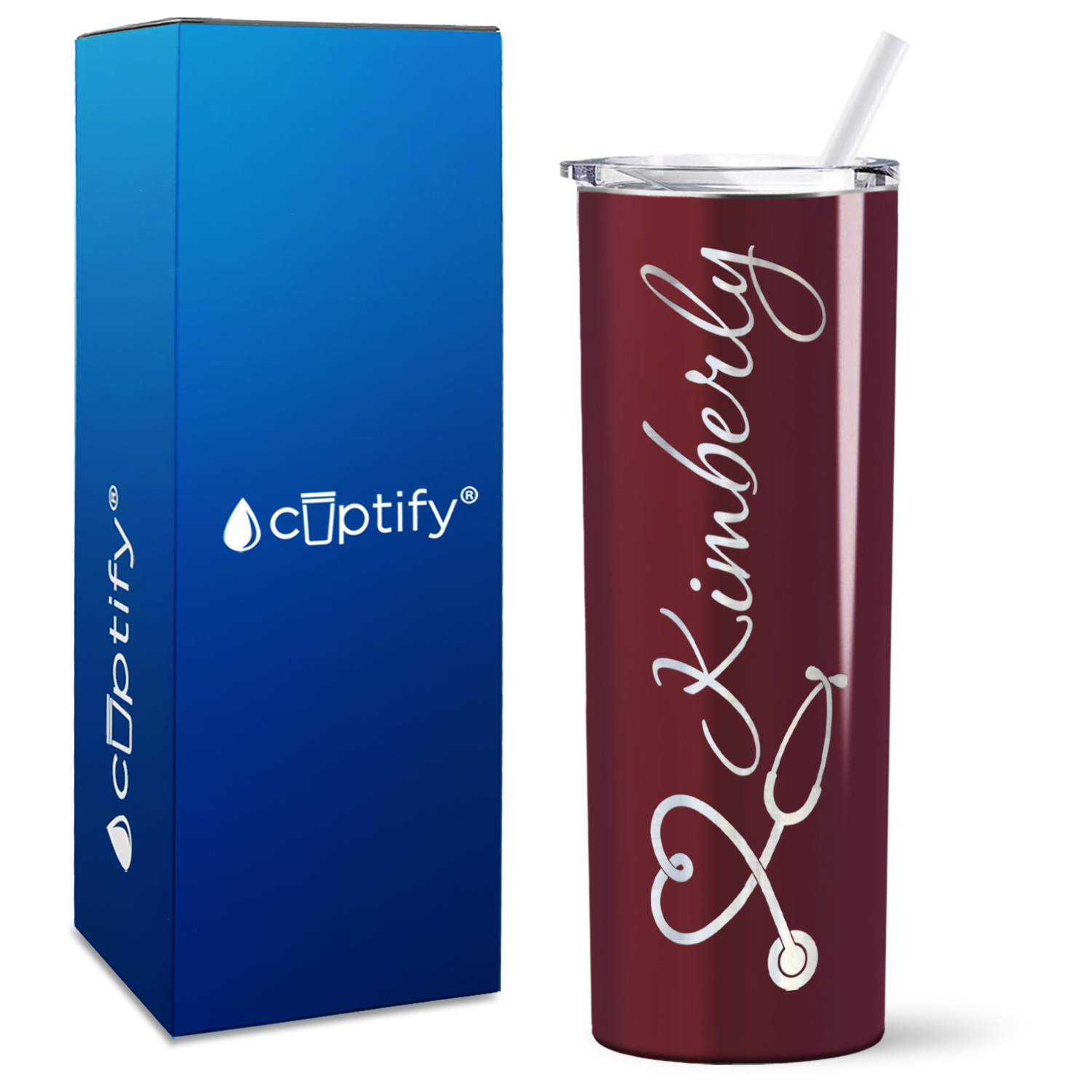 Personalized Nurse Heart Stethoscope on Skinny Tumbler