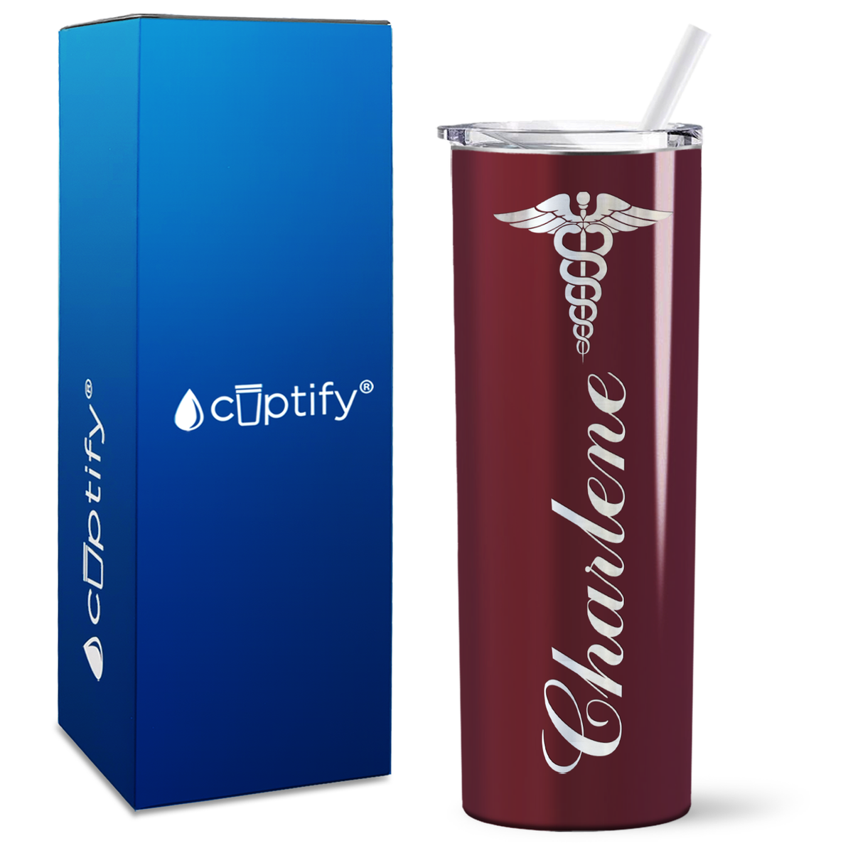 Personalized Caduceus Nurse on Skinny Tumbler