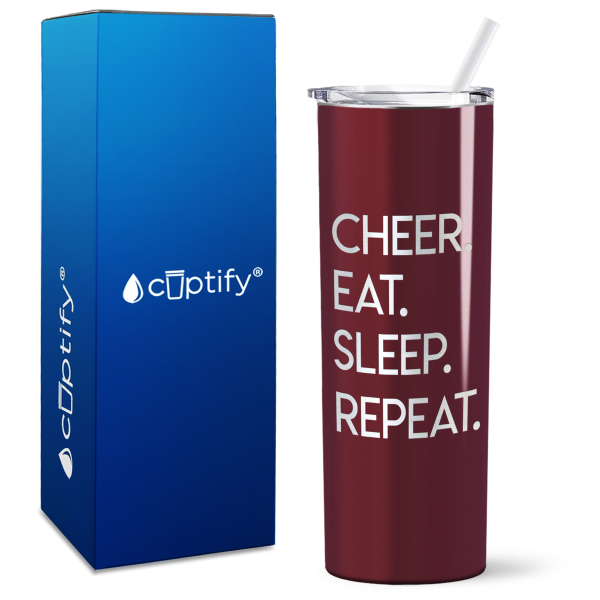 Cheer Eat Sleep Repeat on 20oz Skinny Tumbler