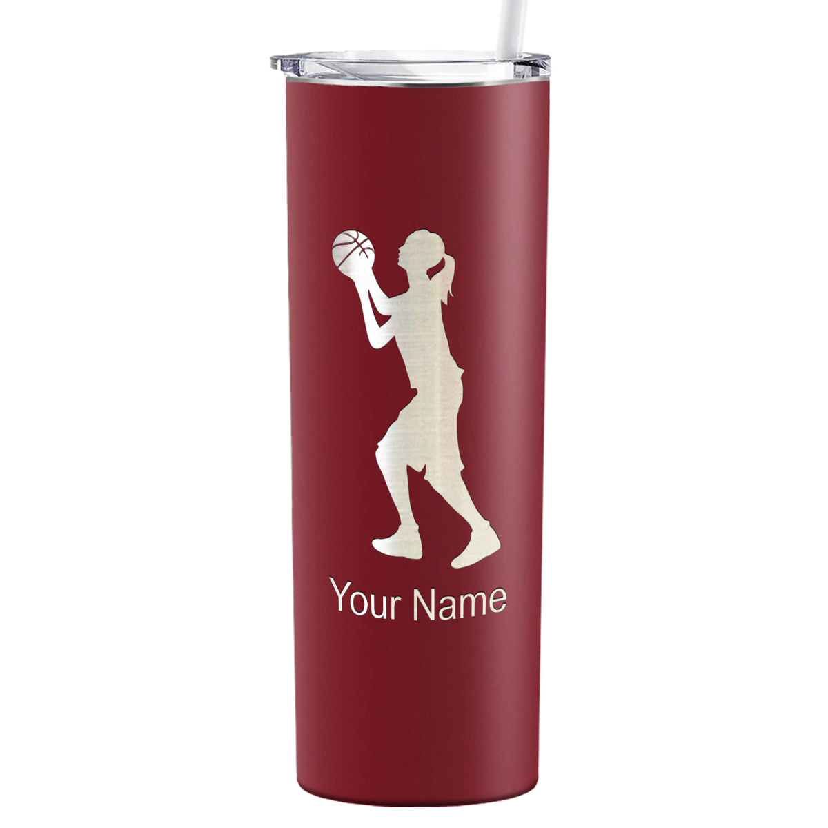 Personalized Girl Shooting Basketball on 20oz Skinny Tumbler