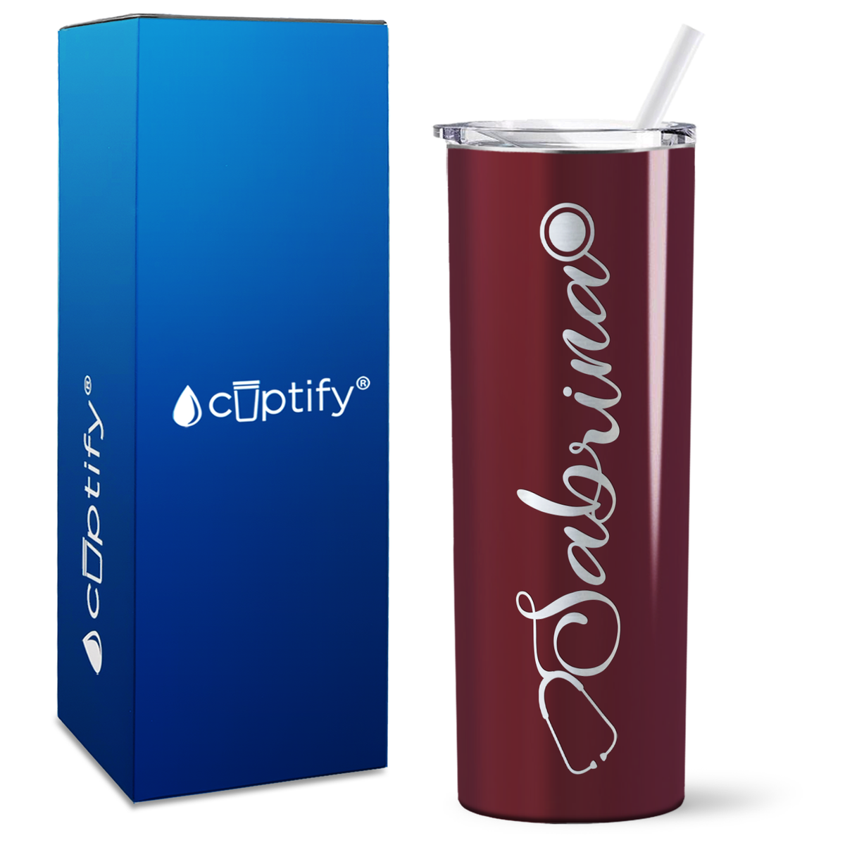 Personalized Curled Nurse Stethoscope on Skinny Tumbler