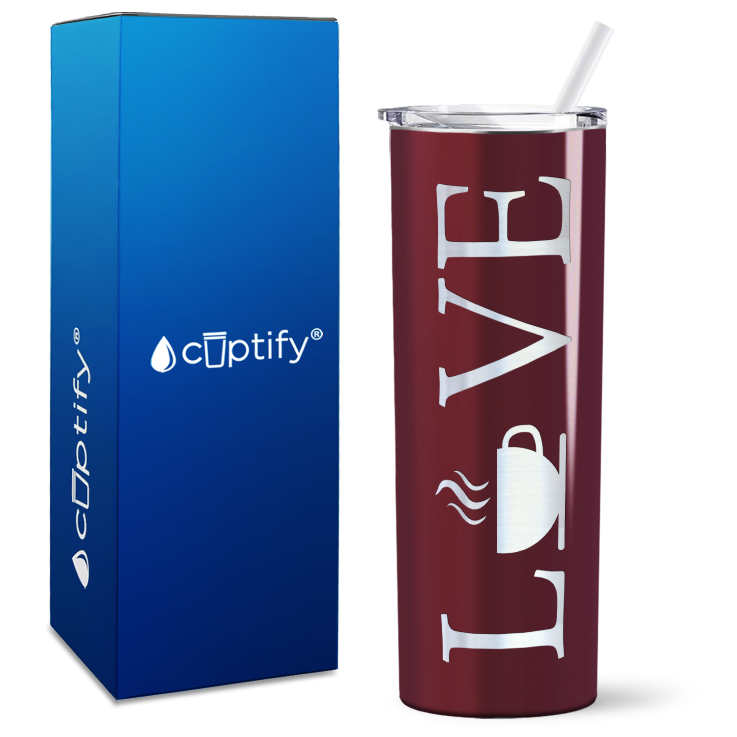 Love with Coffee Design on 20oz Skinny 20oz Tumbler