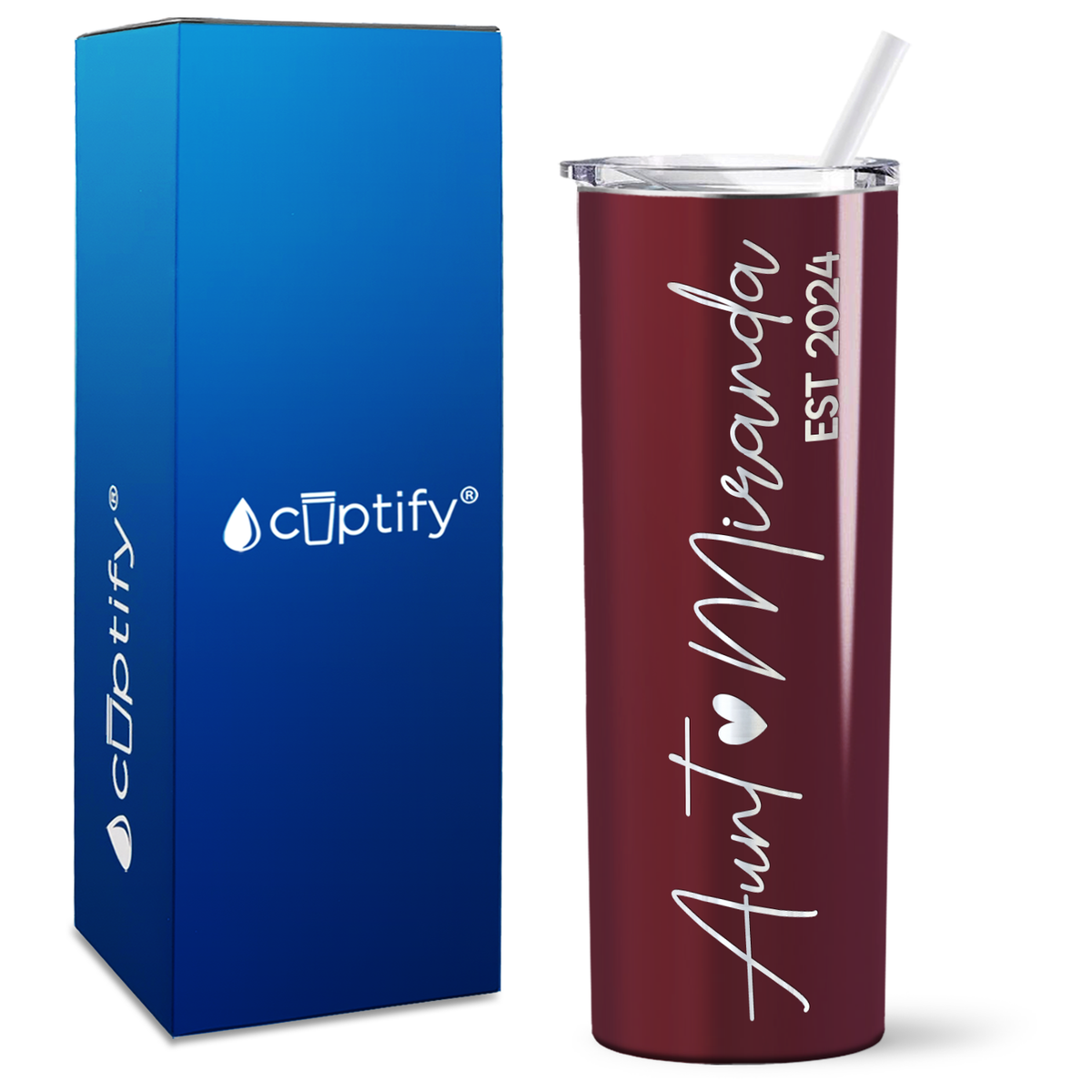 Personalized Aunt Heart Established 20oz Skinny Tumbler