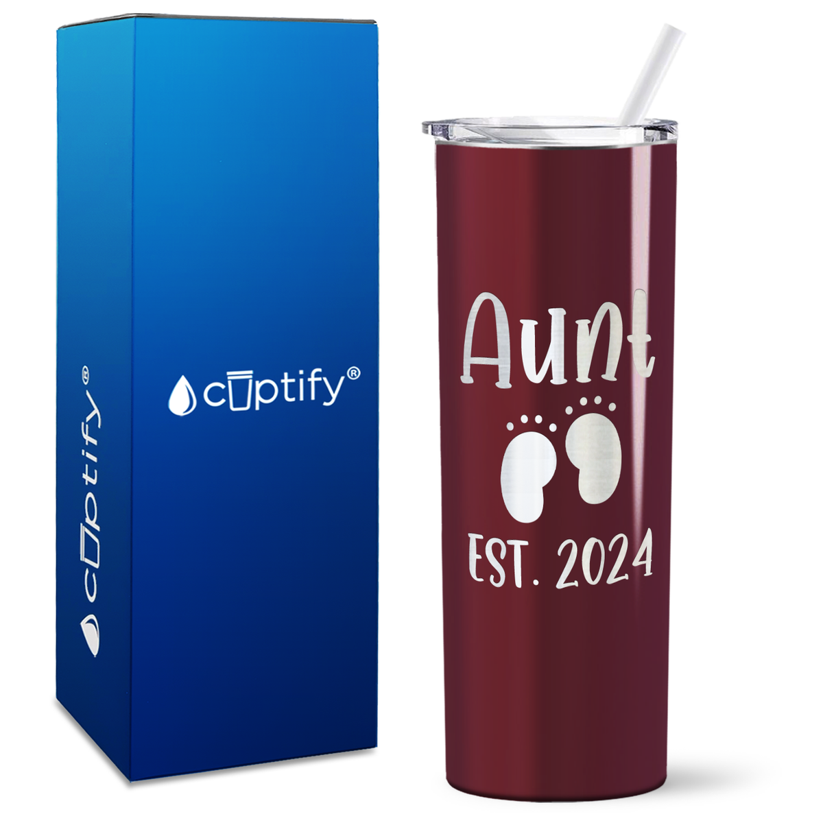 Aunt Established with Baby Feet 20oz Skinny Tumbler