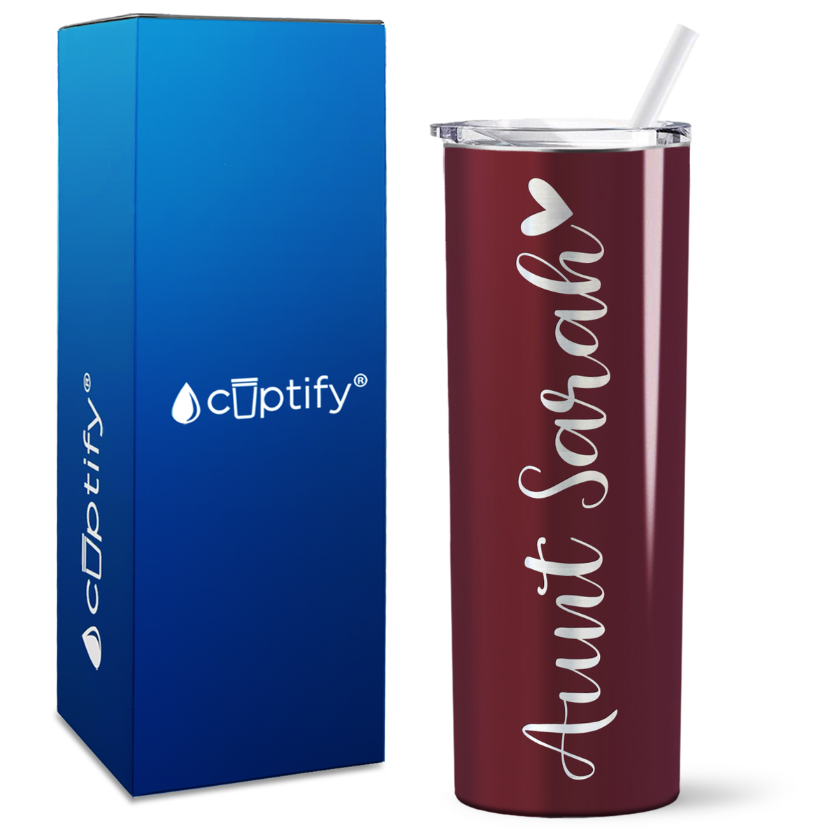 Personalized Aunt with Heart 20oz Skinny Tumbler