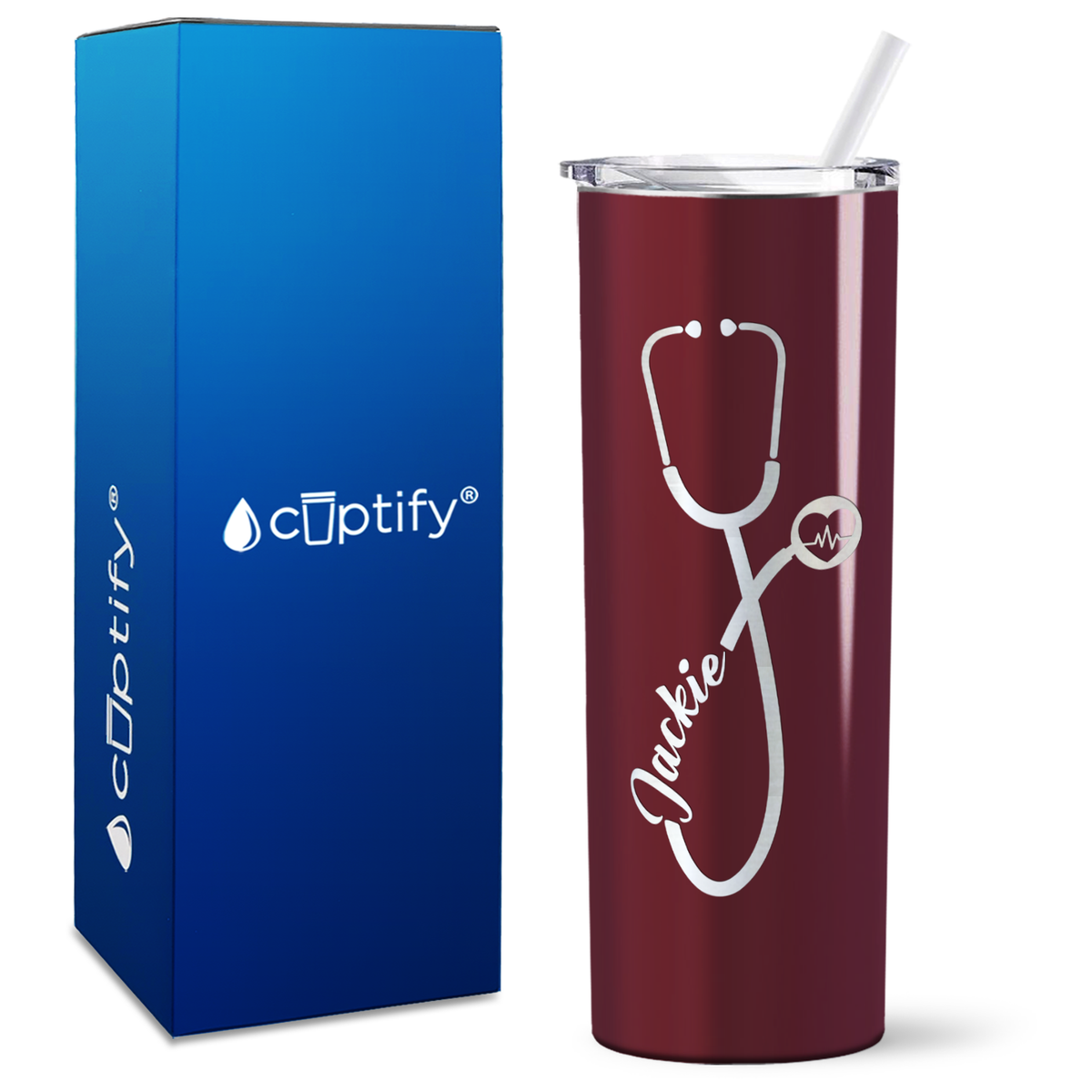 Personalized Stethoscope Heart Beat on 20oz Skinny Tumbler