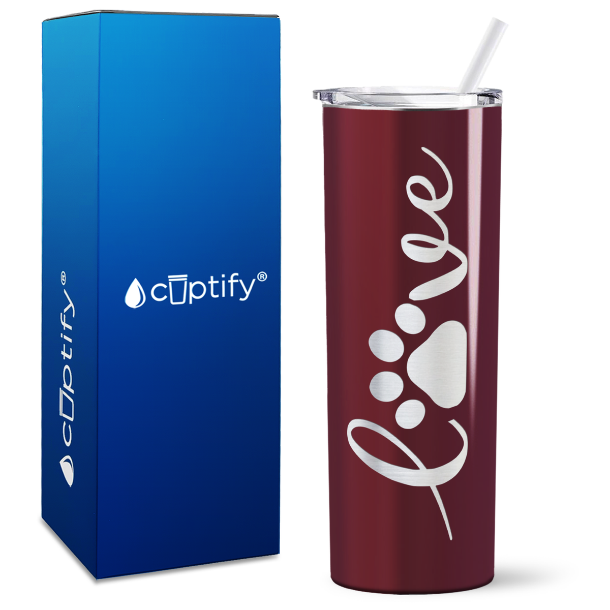 Curly Love Dog Paw on 20oz Skinny Tumbler
