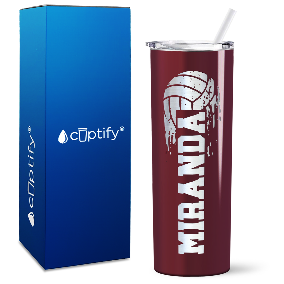Personalized Flying Volleyball on 20oz Skinny Tumbler