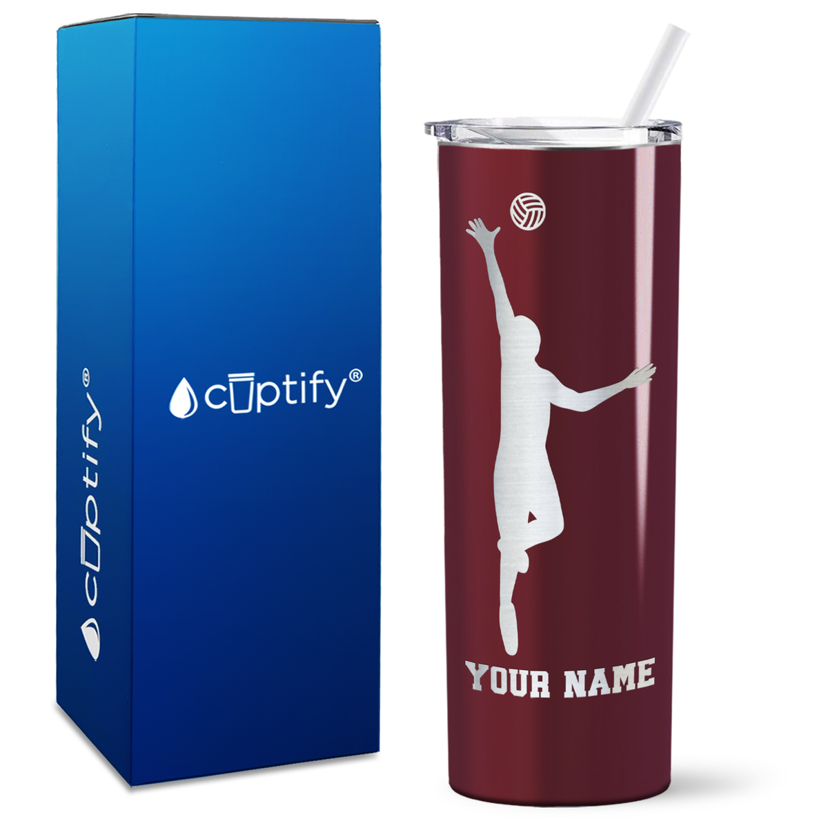 Personalized Volleyball Silhouette Spike on 20oz Skinny Tumbler