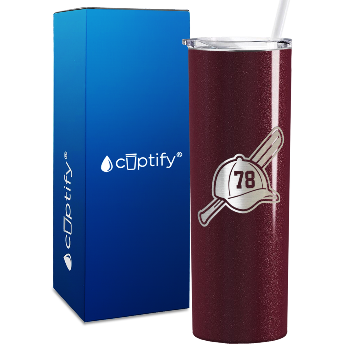 Baseball Bat and Hat with Personalized Number 20oz Skinny Tumbler