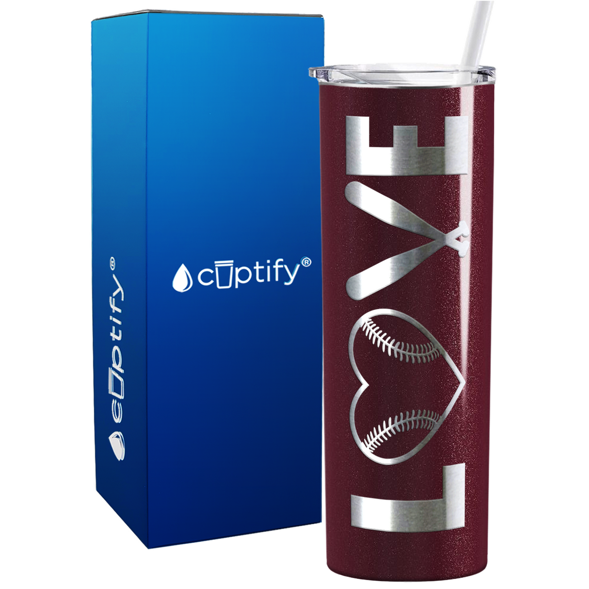 Love Baseball on 20oz Skinny Stainless Steel Tumbler
