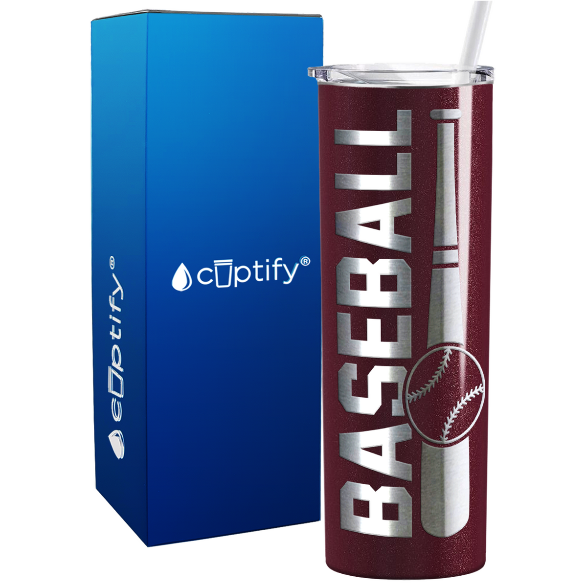 Baseball Bat and Ball on 20oz Skinny Stainless Steel Tumbler