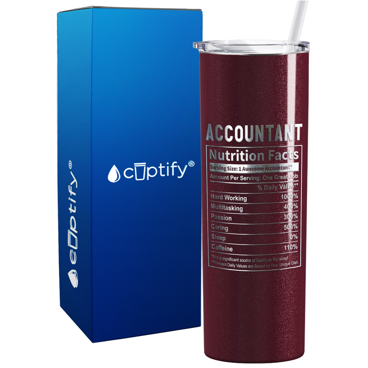 Accountant Nutrition Facts on 20oz Skinny Stainless Steel Tumbler