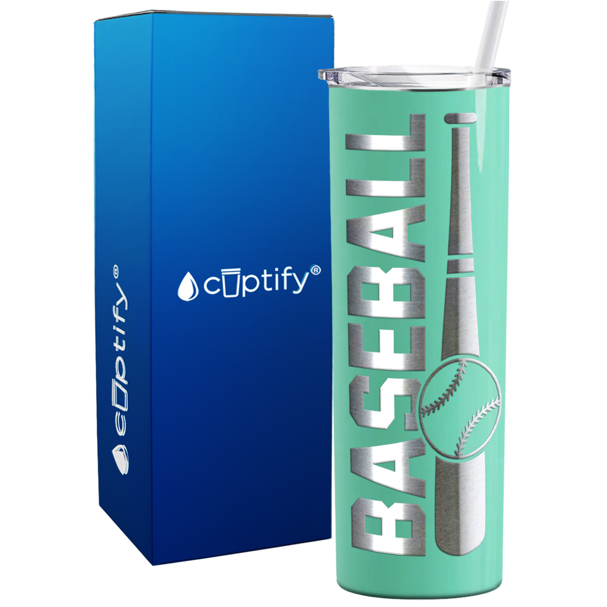 Baseball Bat and Ball on 20oz Skinny Stainless Steel Tumbler