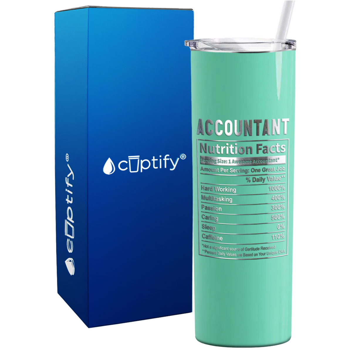Accountant Nutrition Facts on 20oz Skinny Stainless Steel Tumbler