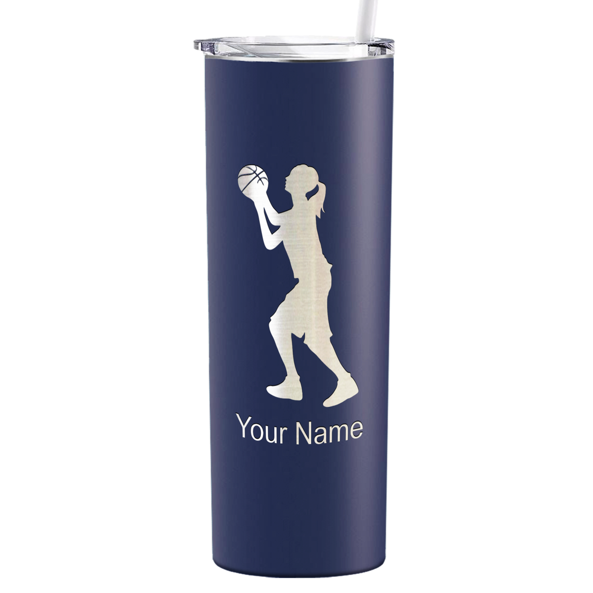 Personalized Girl Shooting Basketball on 20oz Skinny Tumbler
