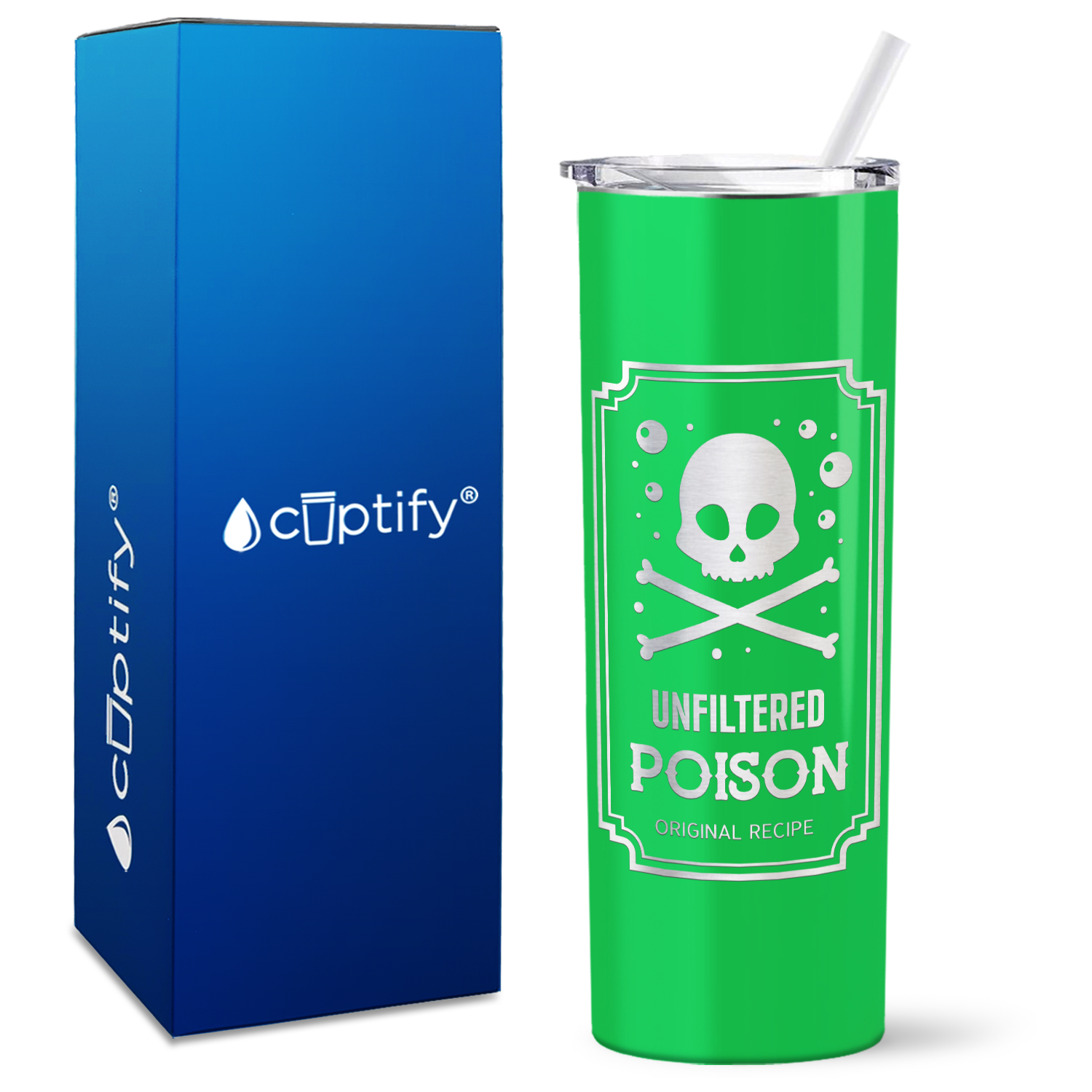 Unfiltered Poison Original Recipe on Neon Green 20oz Halloween Skinny Tumbler