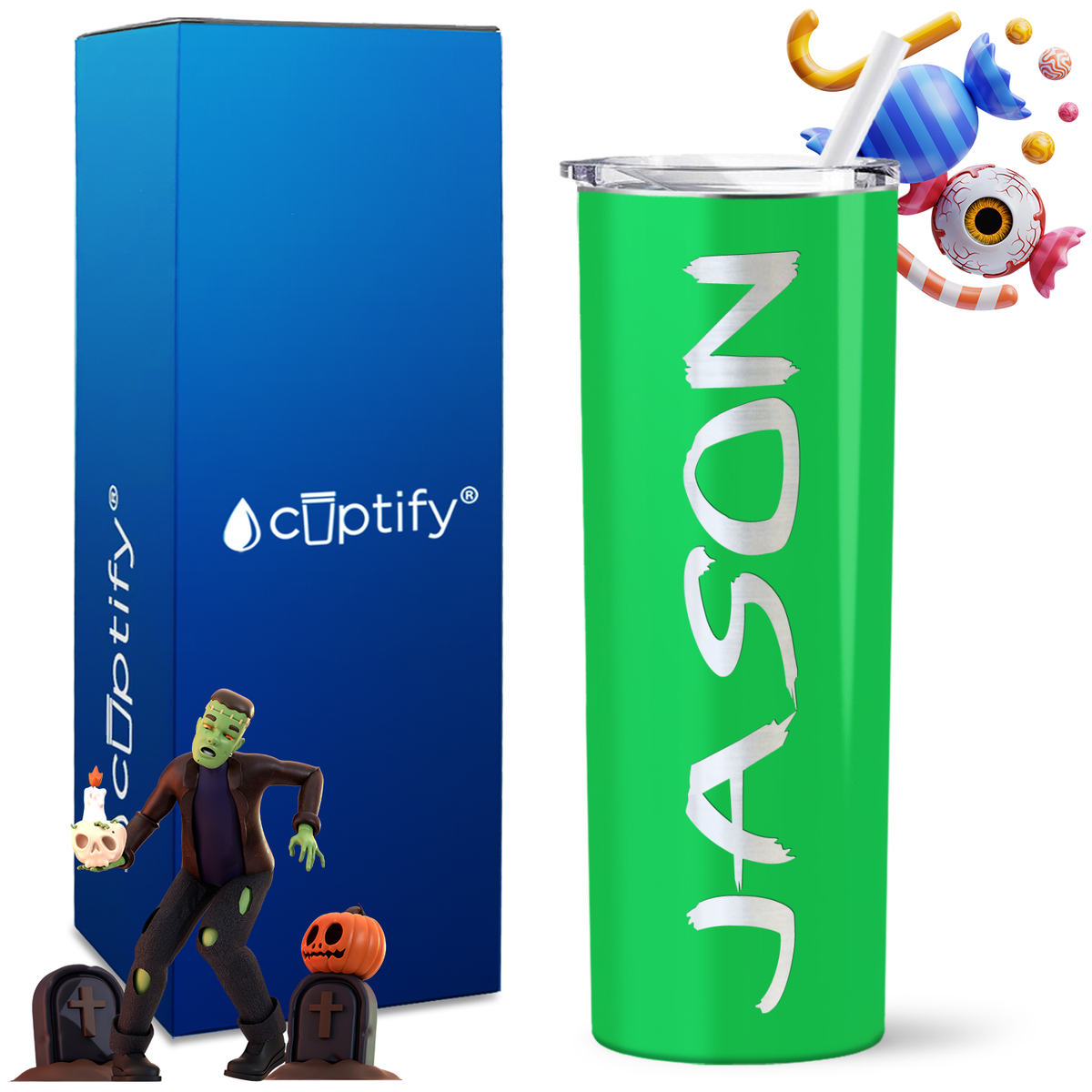 Personalized Scary Style on 20oz 20oz Skinny - Halloween Tumbler