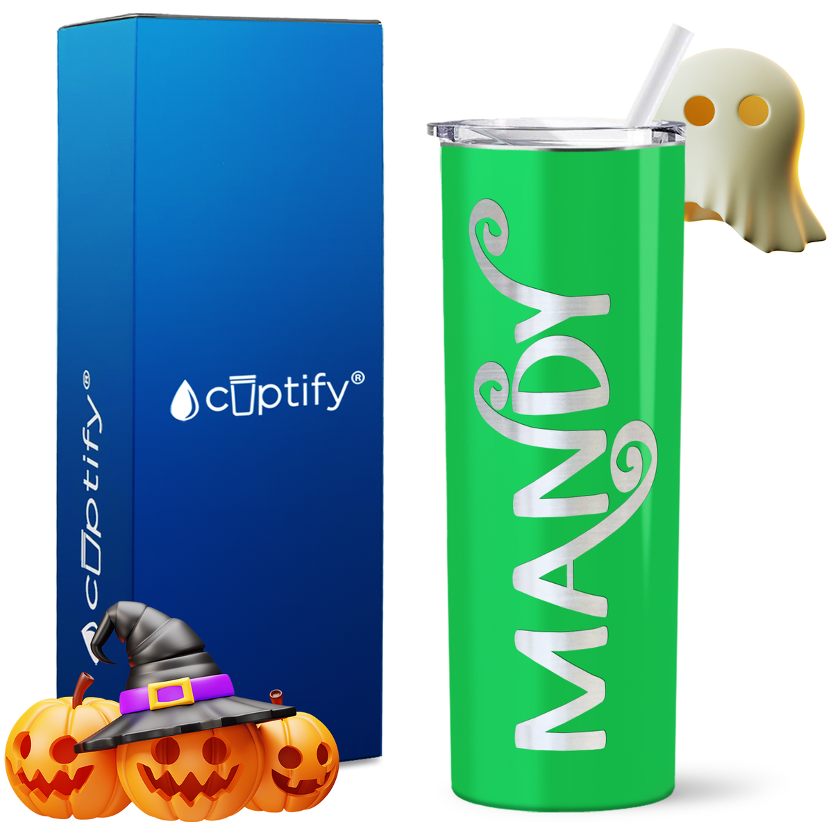 Personalized Curly Spooky Style on 20oz 20oz Skinny - Halloween Tumbler