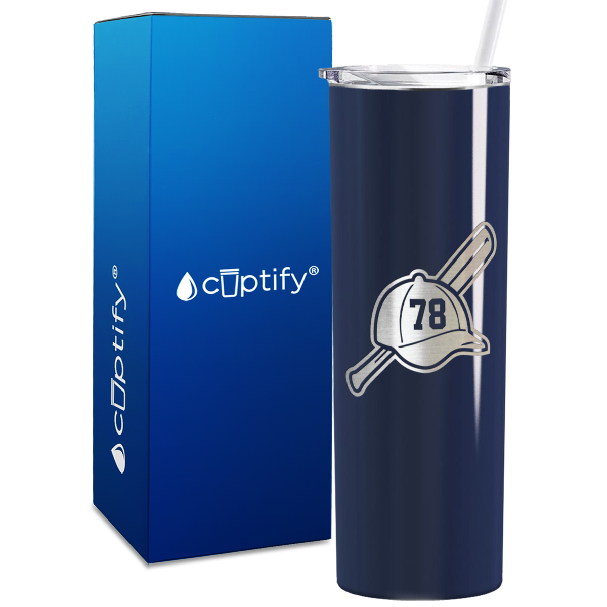 Baseball Bat and Hat with Personalized Number 20oz Skinny Tumbler