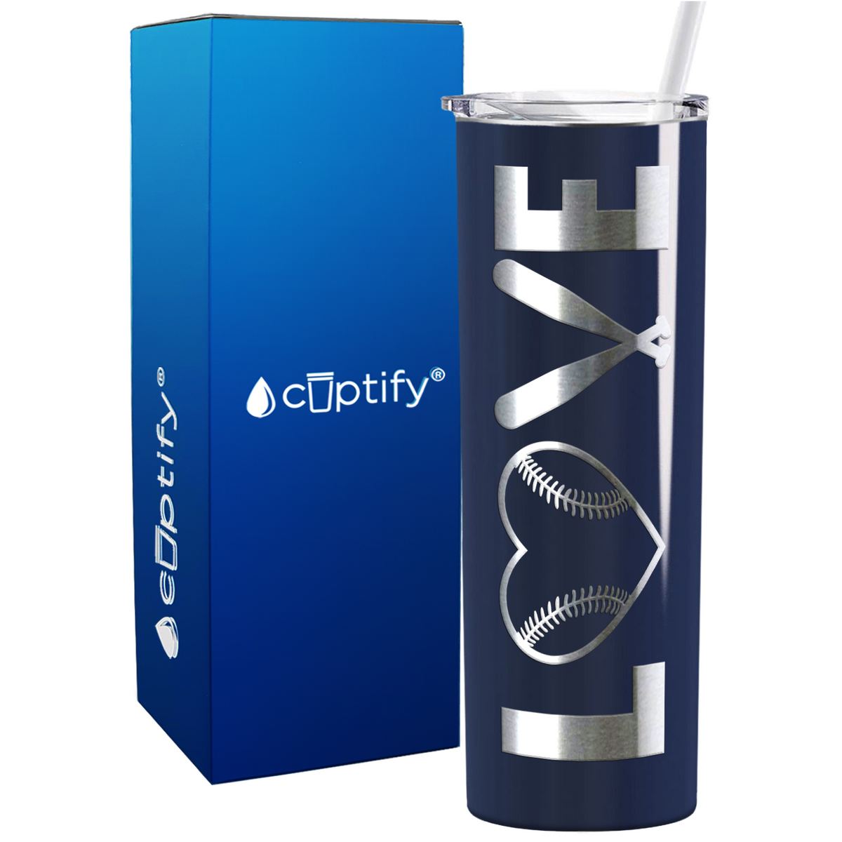 Love Baseball on 20oz Skinny Stainless Steel Tumbler