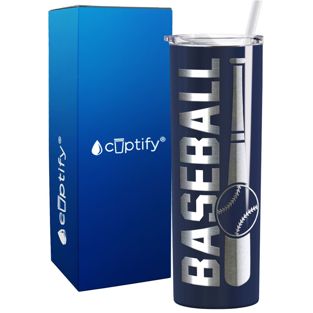Baseball Bat and Ball on 20oz Skinny Stainless Steel Tumbler