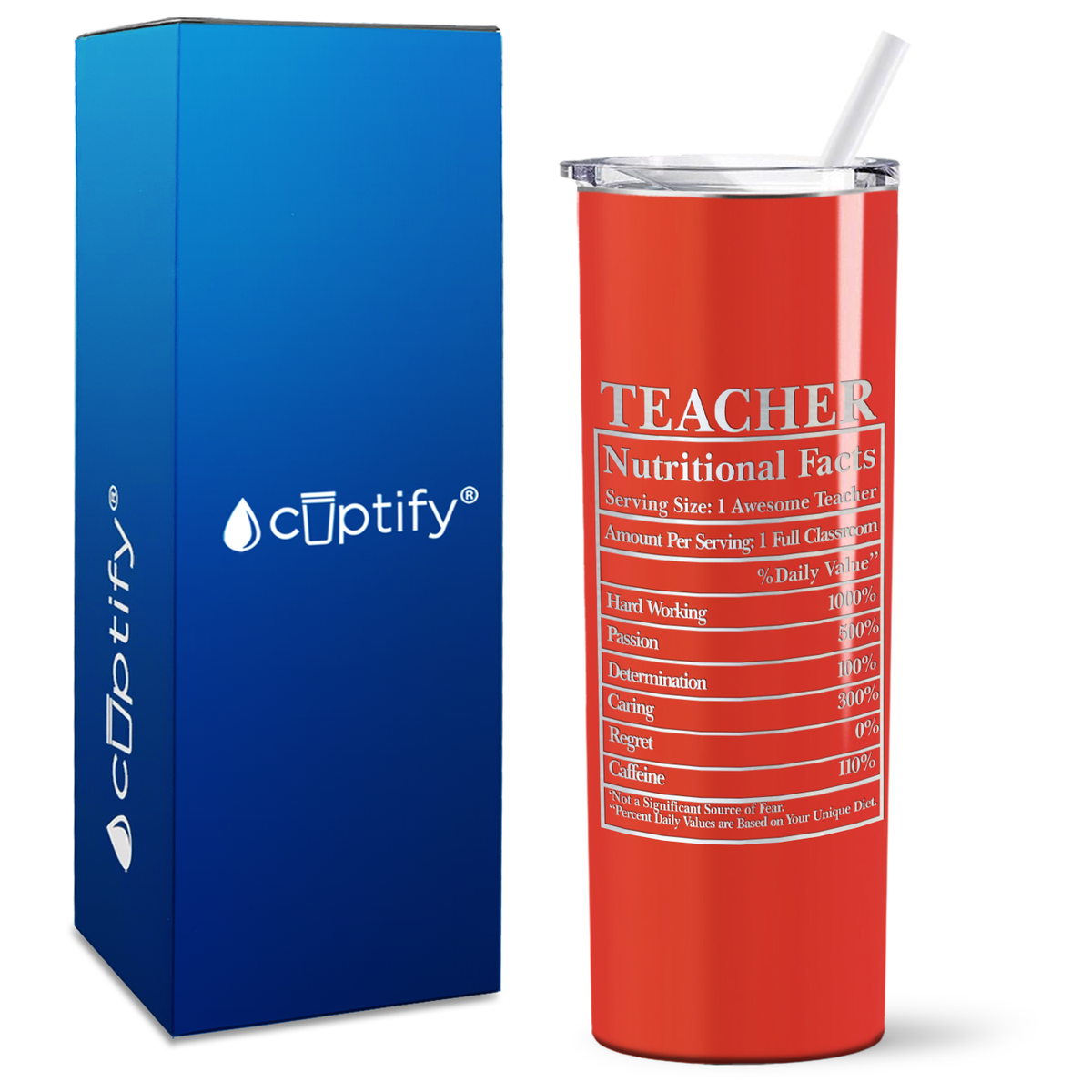 Teacher Nutritional Facts on 20oz Skinny Tumbler