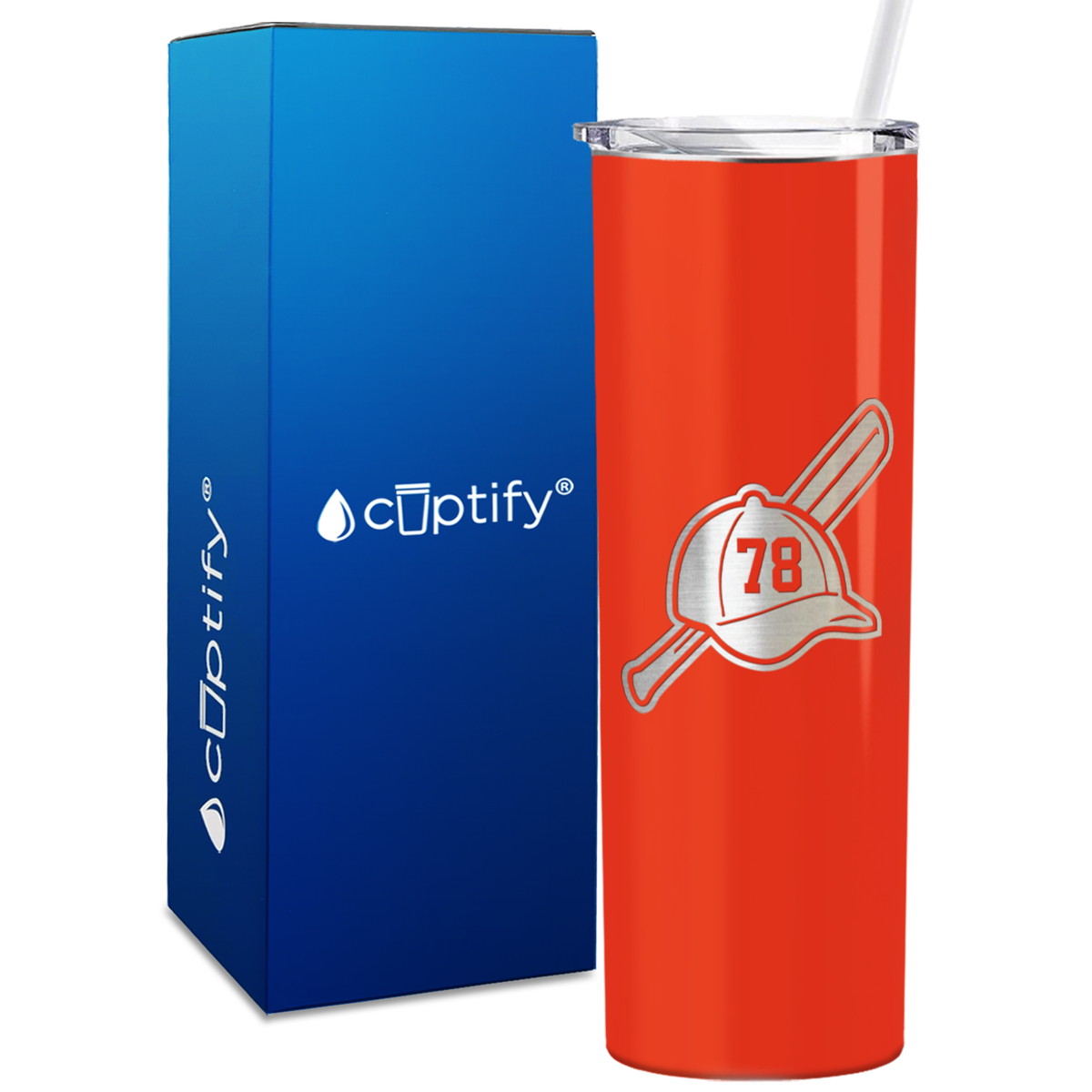 Baseball Bat and Hat with Personalized Number 20oz Skinny Tumbler