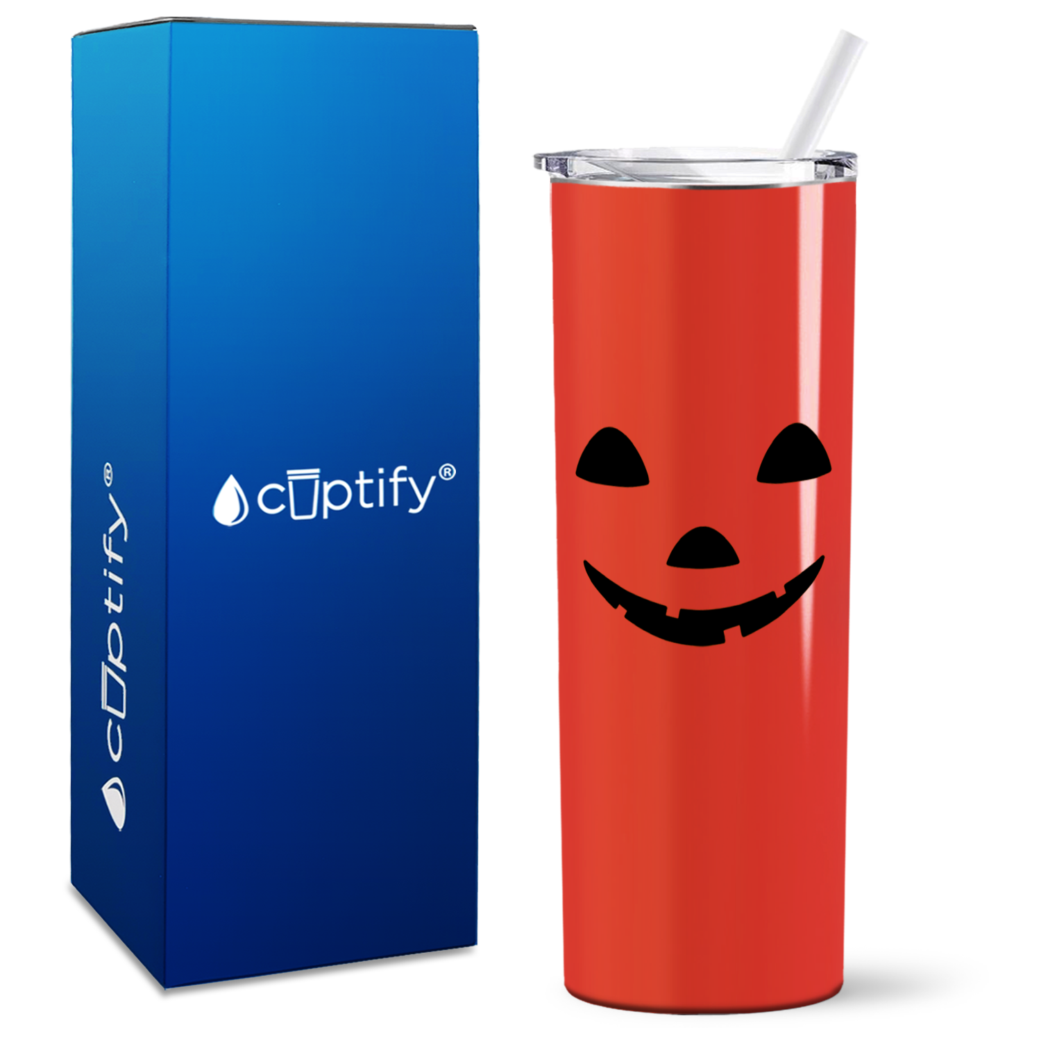 Jack o Lantern on Orange 20oz Halloween Skinny Tumbler