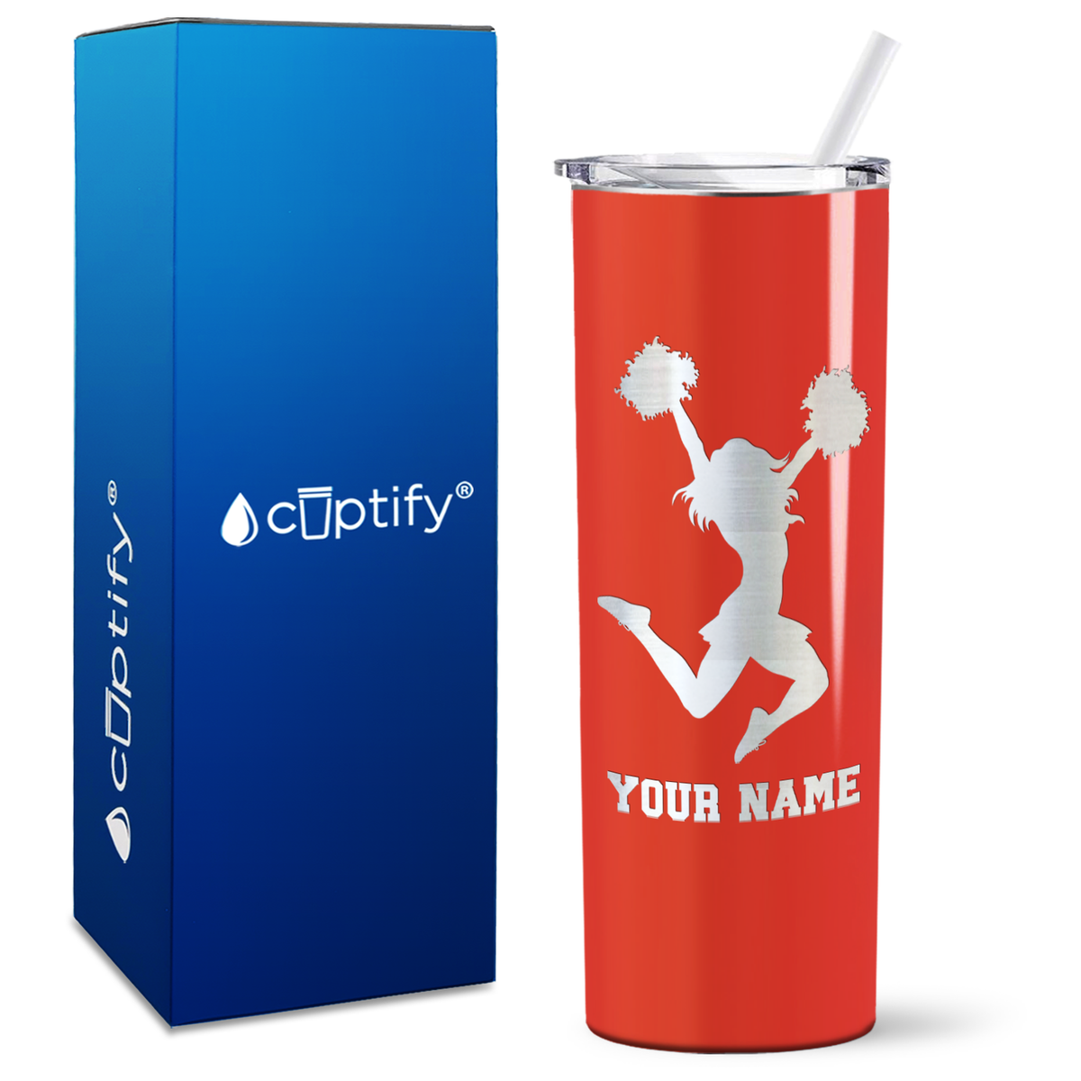 Personalized Cheerleader Silhouette on 20oz Skinny Tumbler