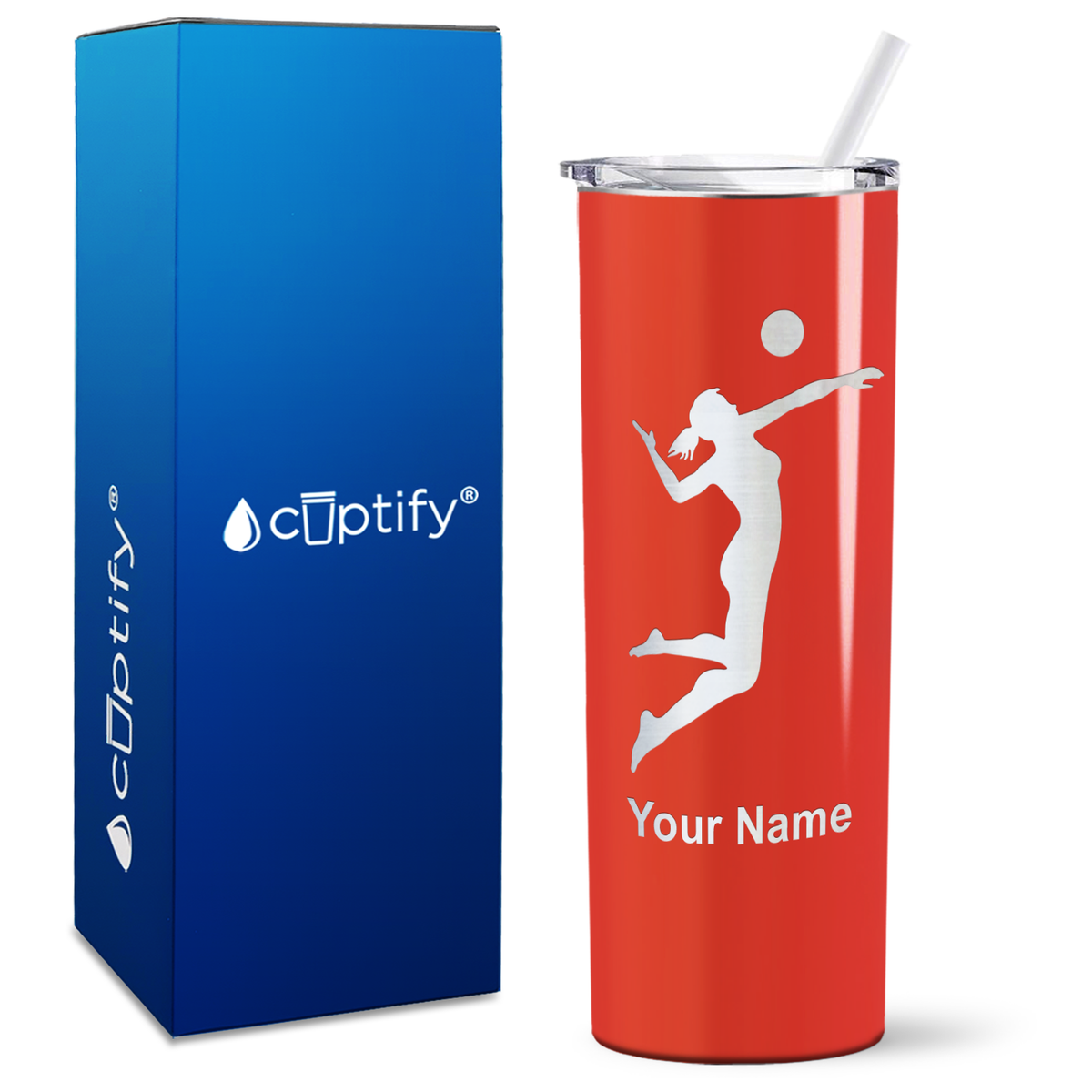 Personalized Volleyball Player Silhouette on 20oz Skinny Tumbler