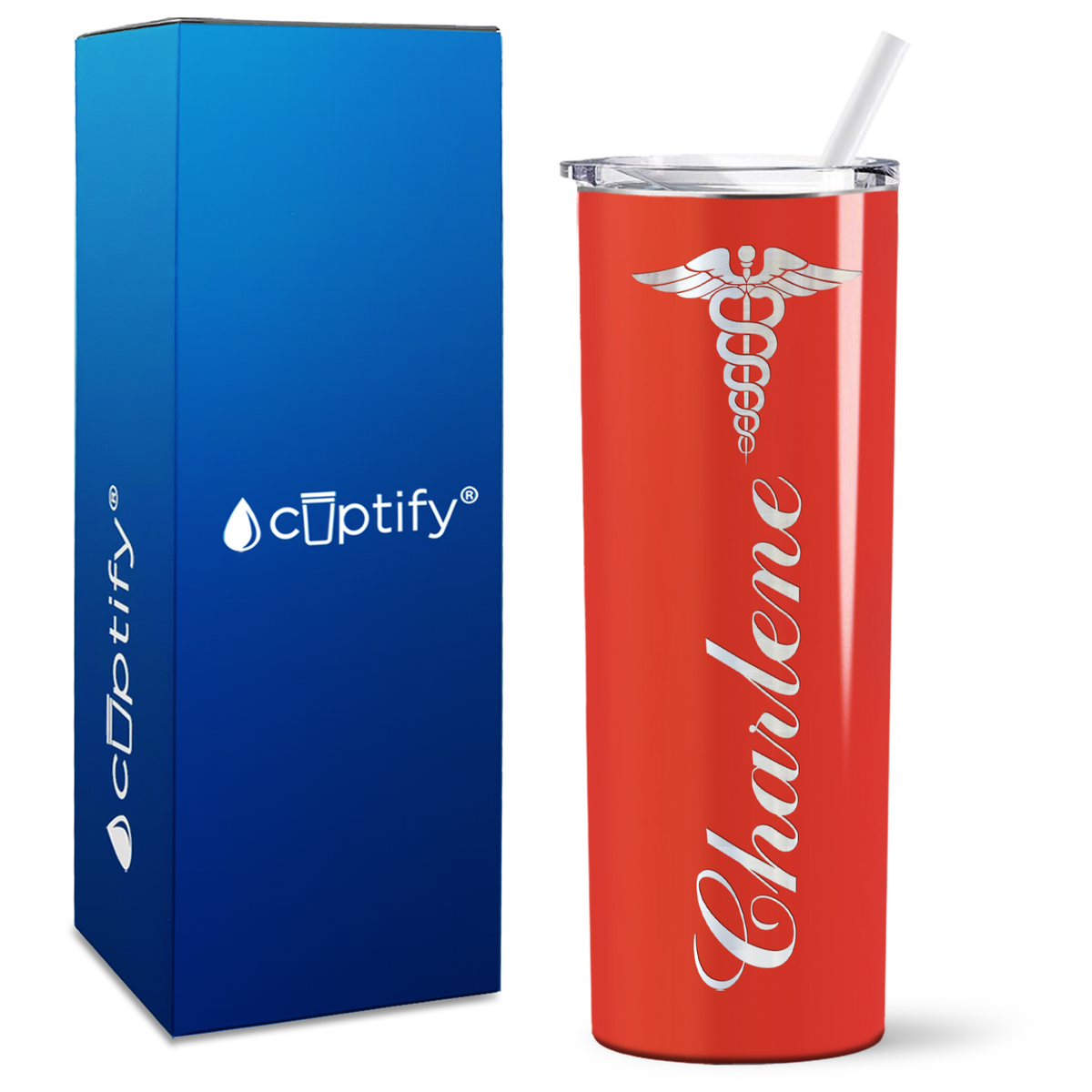 Personalized Caduceus Nurse on Skinny Tumbler