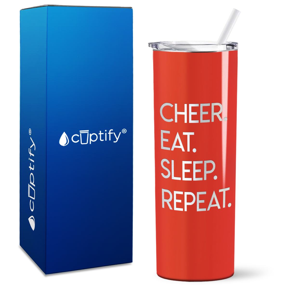 Cheer Eat Sleep Repeat on 20oz Skinny Tumbler