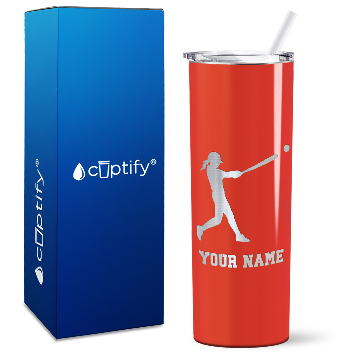 Personalized Softball Girl at Bat on 20oz Skinny Tumbler