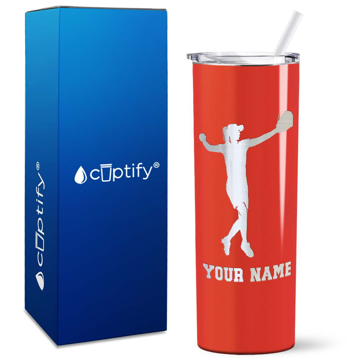 Personalized Softball Player on 20oz Skinny Tumbler