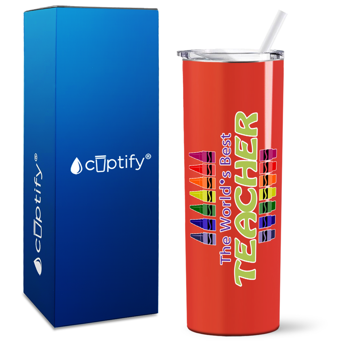 World's Best Teacher Crayons on 20oz Skinny Tumbler