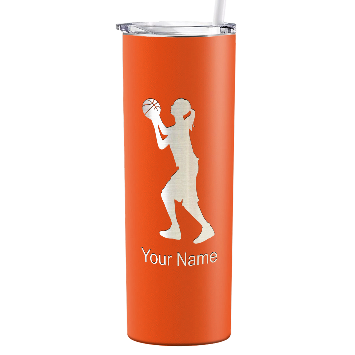 Personalized Girl Shooting Basketball on 20oz Skinny Tumbler