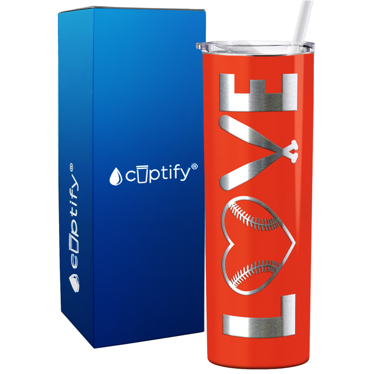Love Baseball on 20oz Skinny Stainless Steel Tumbler