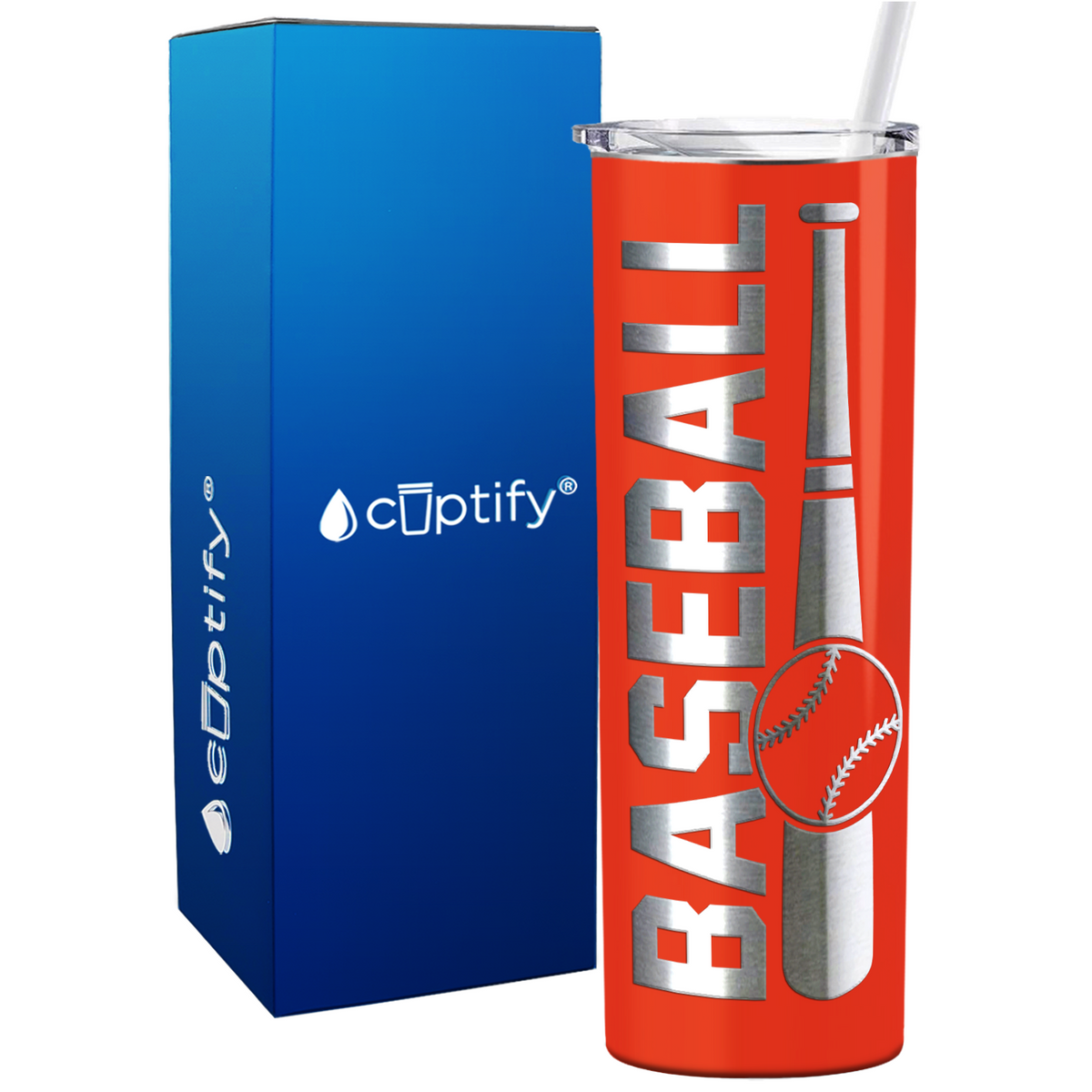 Baseball Bat and Ball on 20oz Skinny Stainless Steel Tumbler
