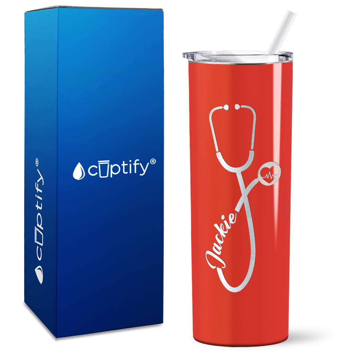 Personalized Stethoscope Heart Beat on 20oz Skinny Tumbler
