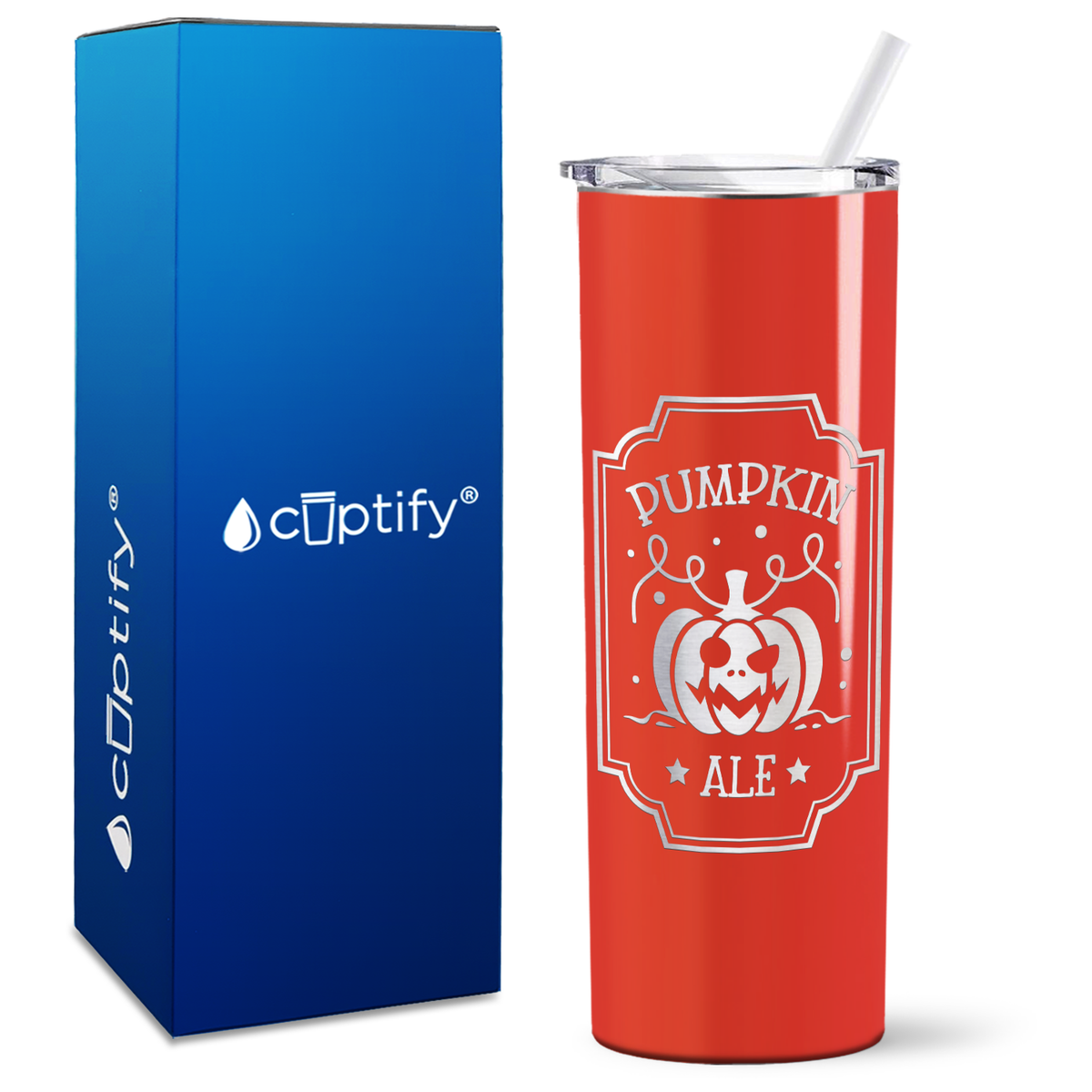 Pumpkin Ale on Orange 20oz Halloween Skinny Tumbler