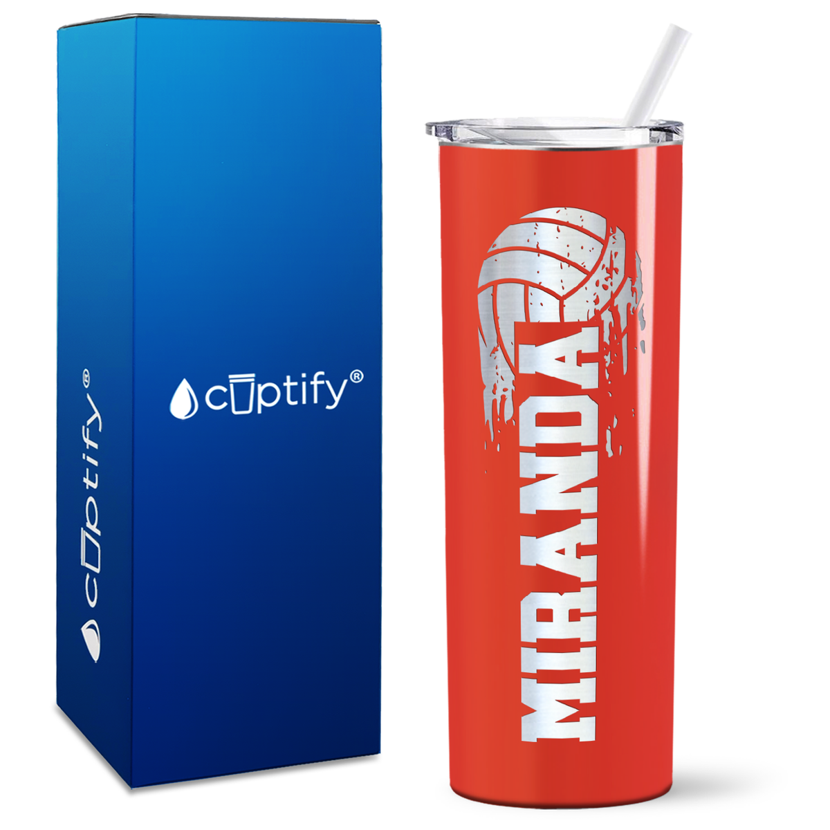 Personalized Flying Volleyball on 20oz Skinny Tumbler