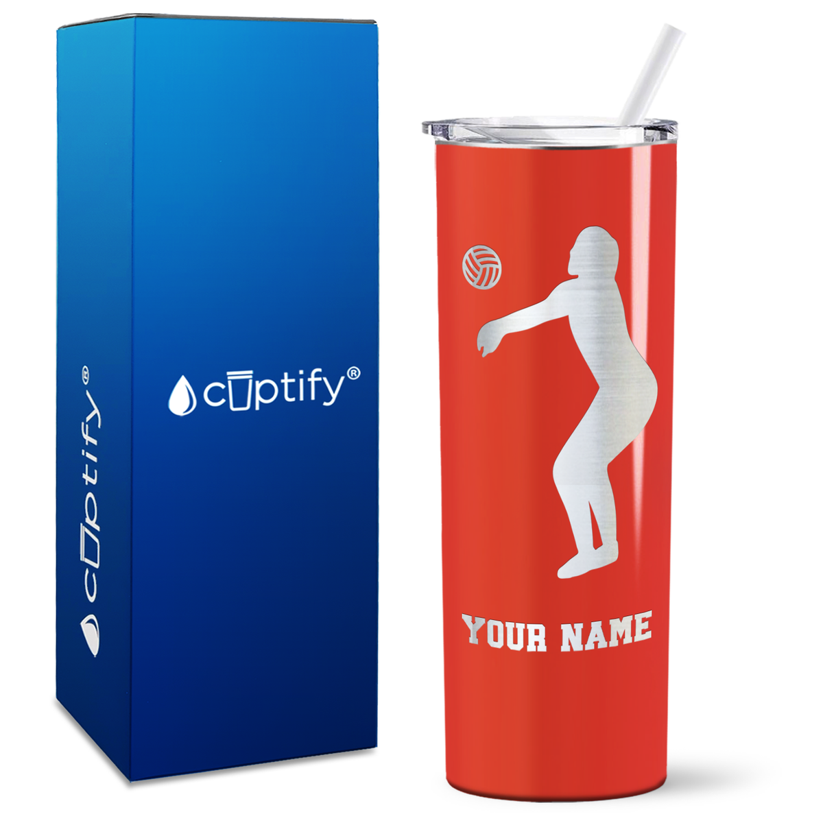 Personalized Volleyball Silhouette on 20oz Skinny Tumbler