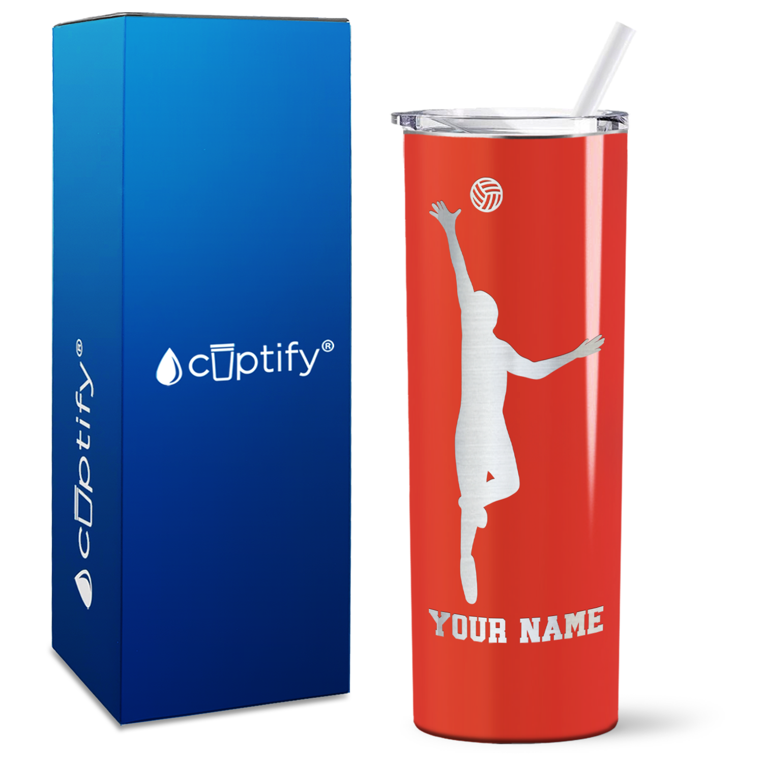 Personalized Volleyball Silhouette Spike on 20oz Skinny Tumbler