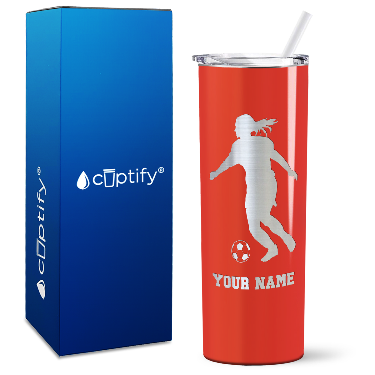 Personalized Soccer Player Female Silhouette on 20oz Skinny Tumbler