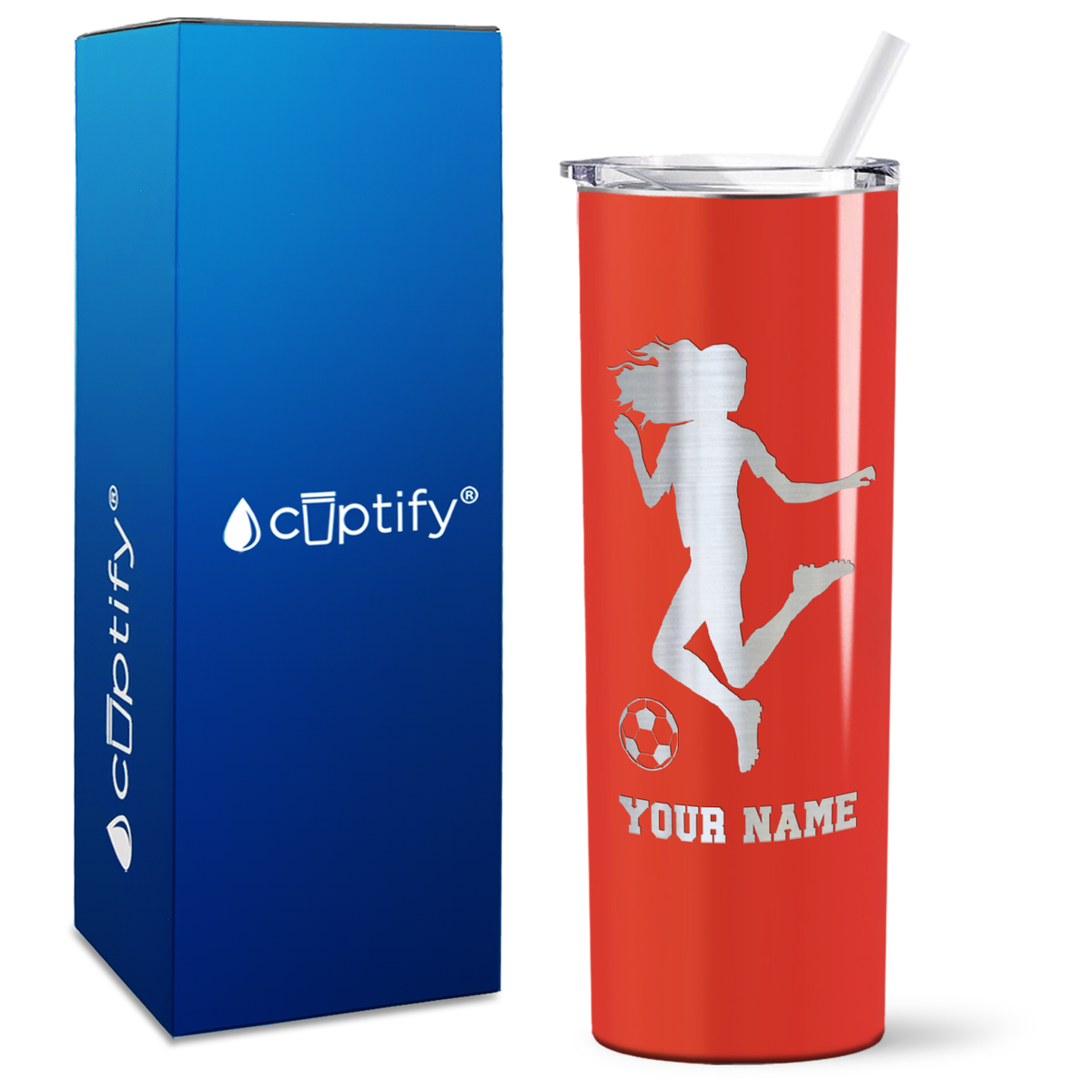 Personalized Soccer Player Female Kick on 20oz Skinny Tumbler